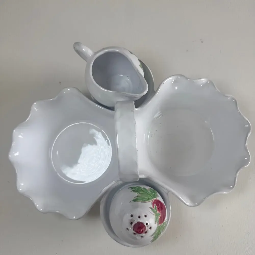 Vintage Italian Pottery Strawberry Creamer Sugar Cottagecore Serving Basket